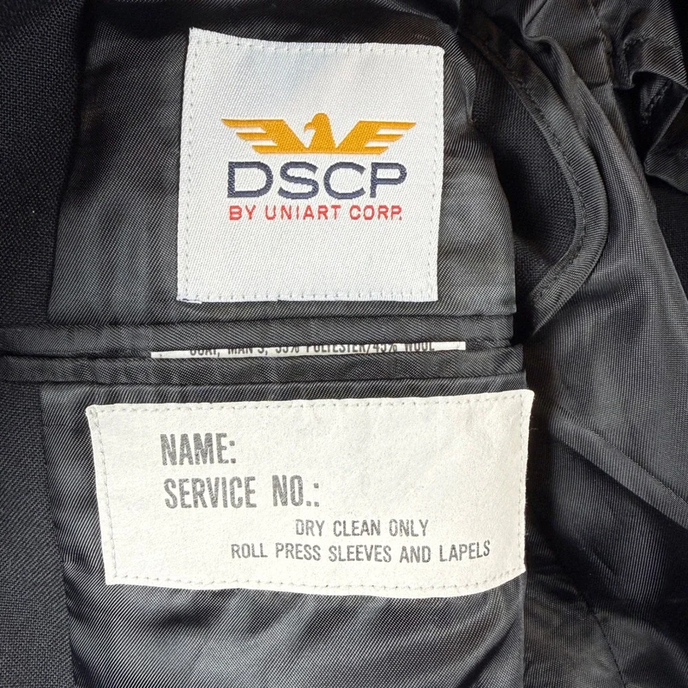 DSCP Uniart Corp Navy JROTC Dress Jacket 38R Black Wool Blend Double Breasted